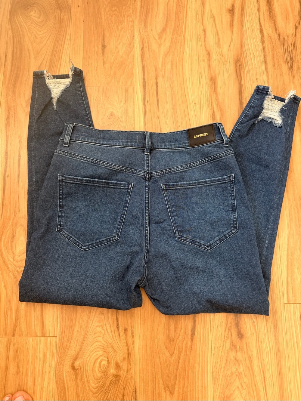 Express Dark Blue Skinny Jeans with Distressed Hem